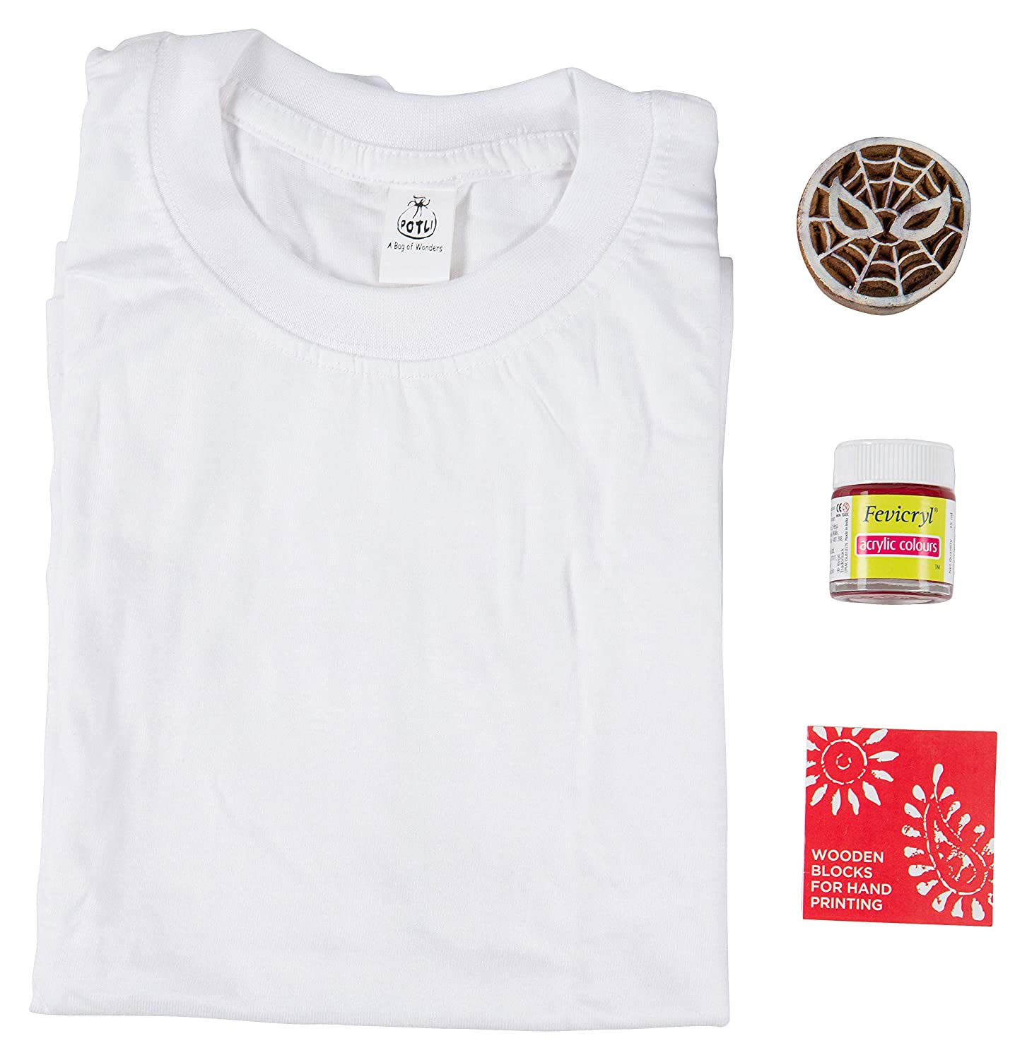 POTLI DIY Craft Kit ( 4 Years - 12 Years) Block Print Your T-Shirt (Spiderman)